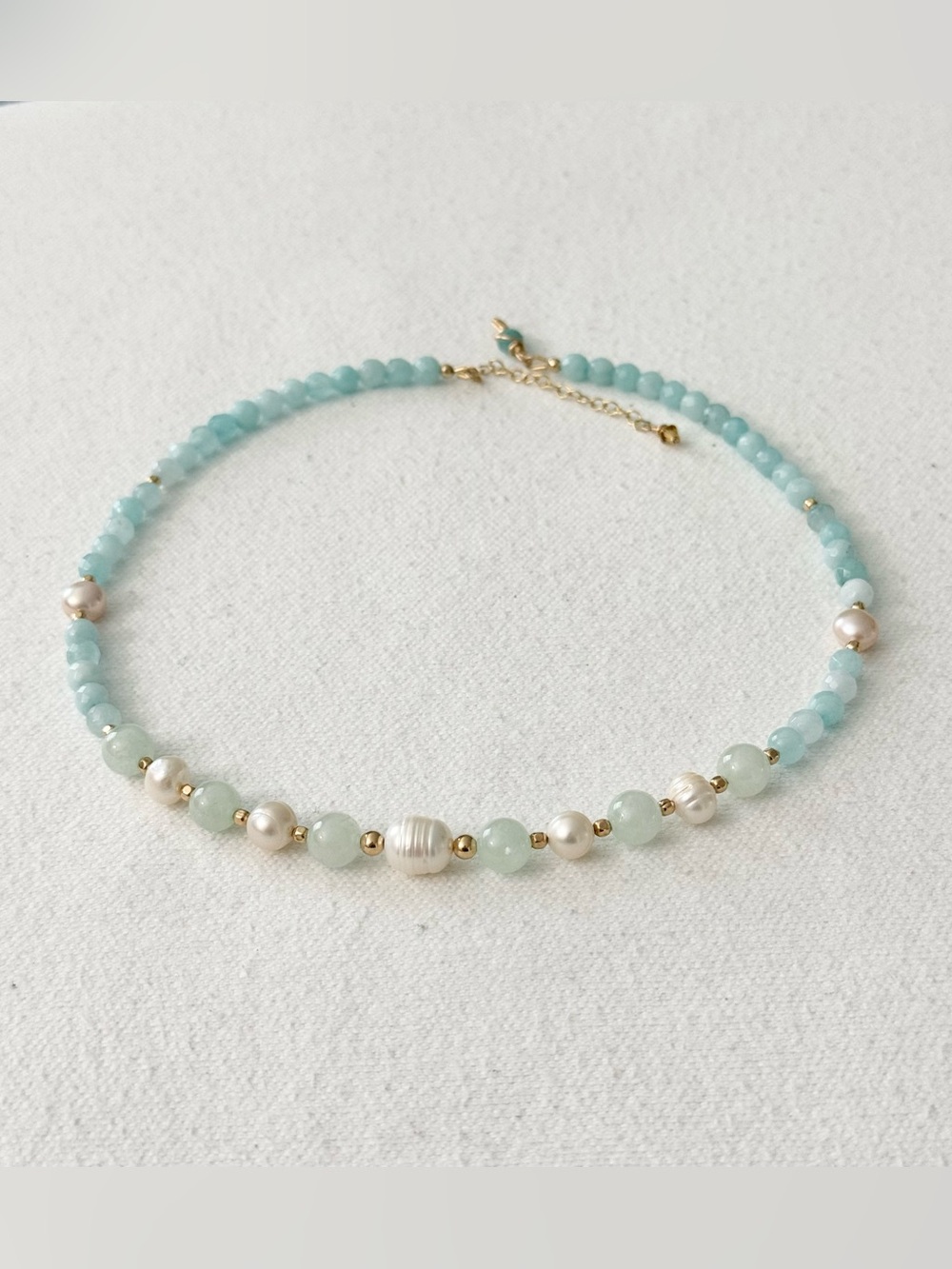 Pearl Mint Aqua Gemstone Necklace with Gold-Filled Accents